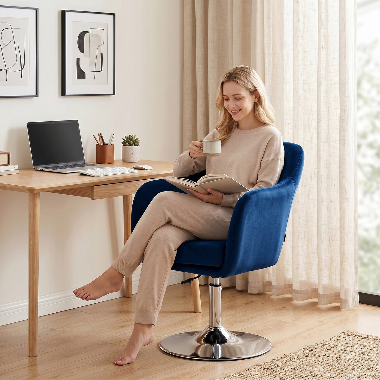 Velvet Accent Chair 60cm Wide With Adjustable Height - Velmora