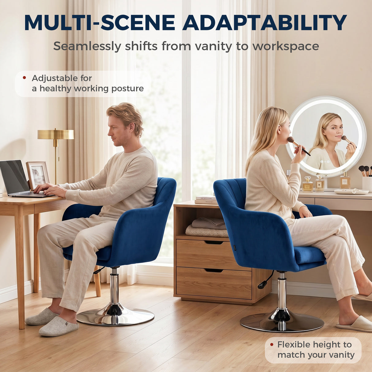 Velvet Accent Chair 60cm Wide With Adjustable Height - Velmora
