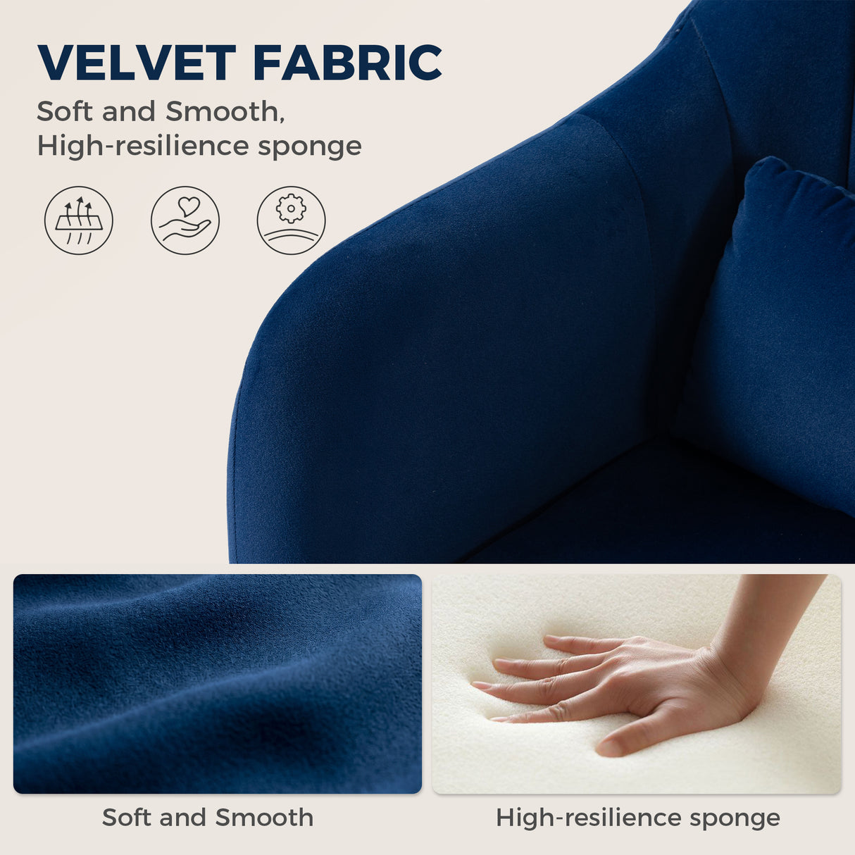 Velvet Accent Chair 60cm Wide With Adjustable Height - Velmora