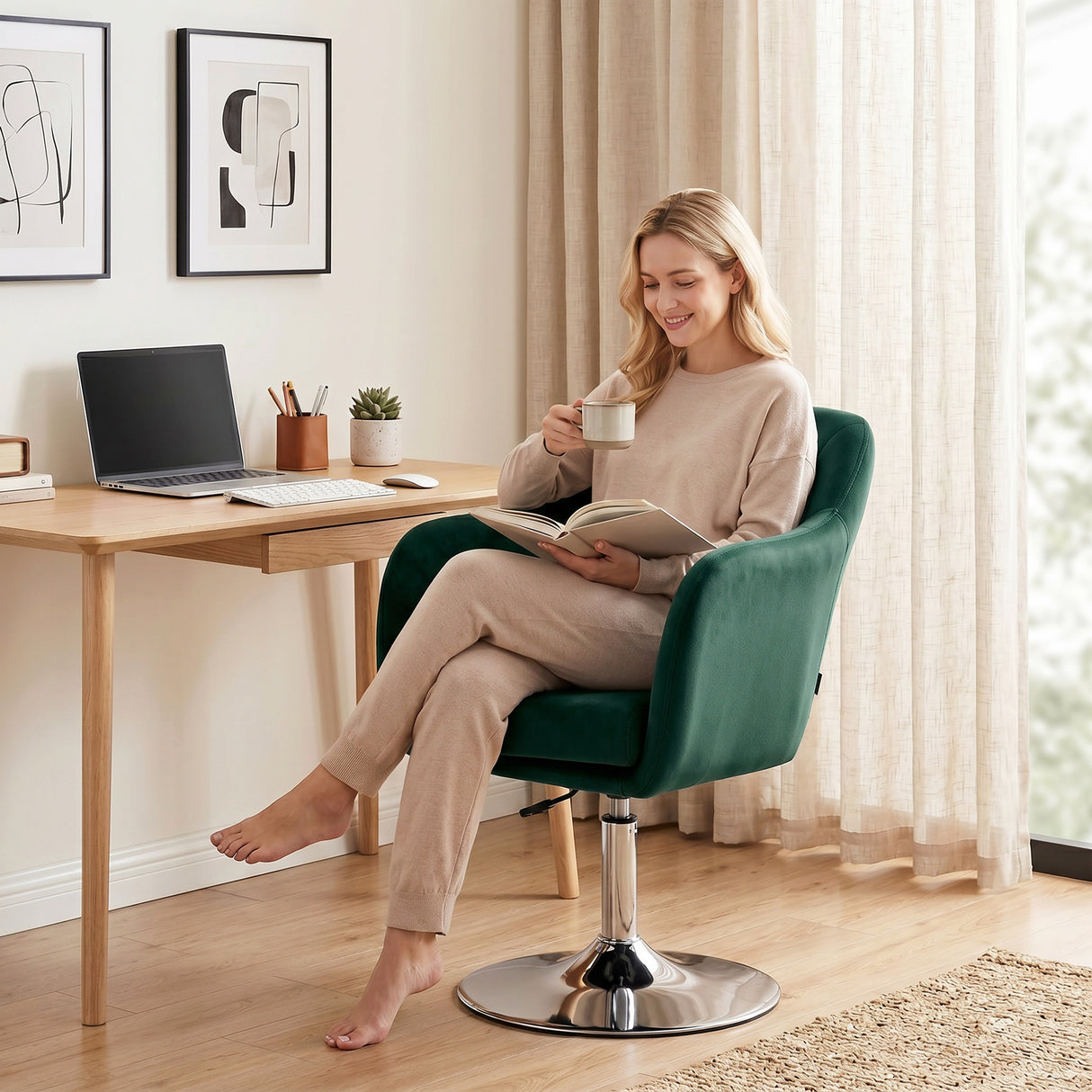Velvet Accent Chair 60cm Wide With Adjustable Height - Velmora