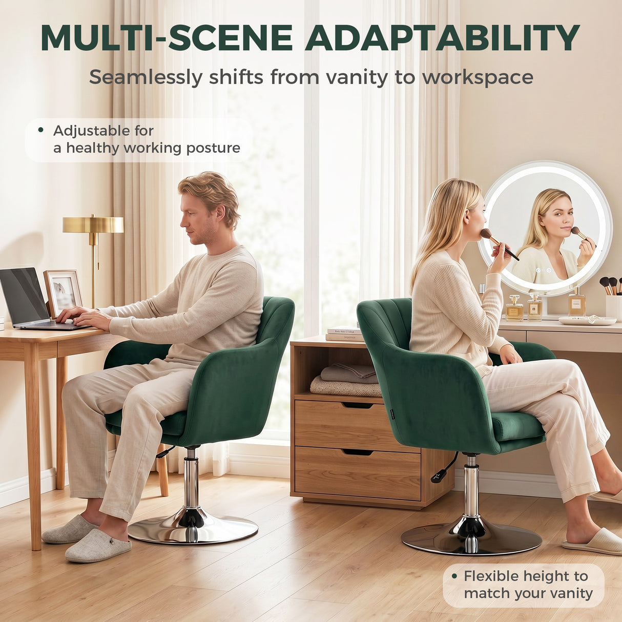Velvet Accent Chair 60cm Wide With Adjustable Height - Velmora