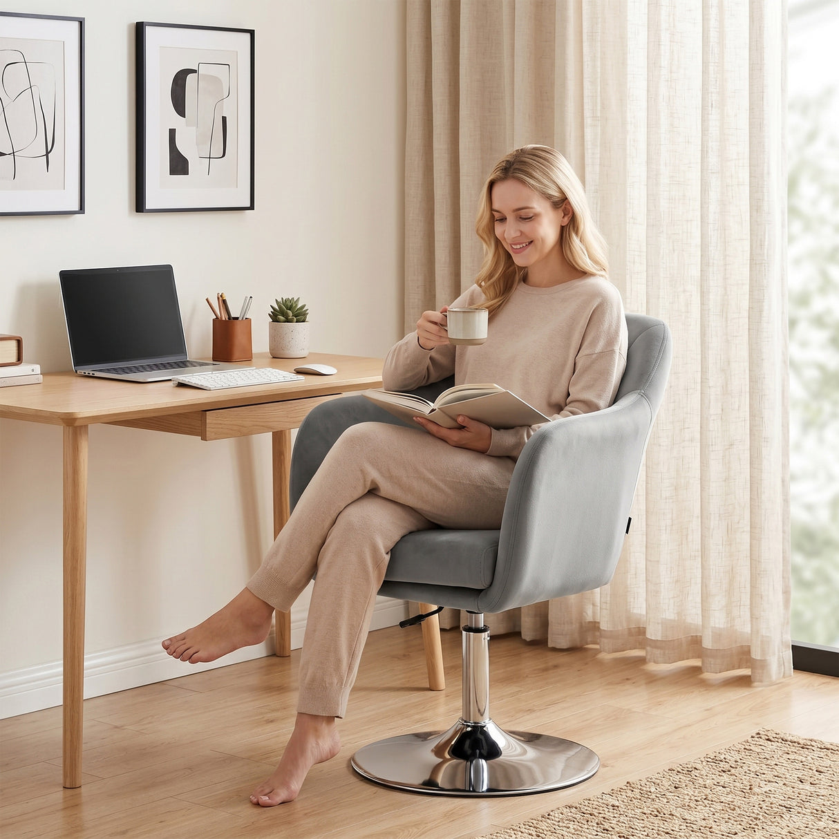Velvet Accent Chair 60cm Wide With Adjustable Height - Velmora