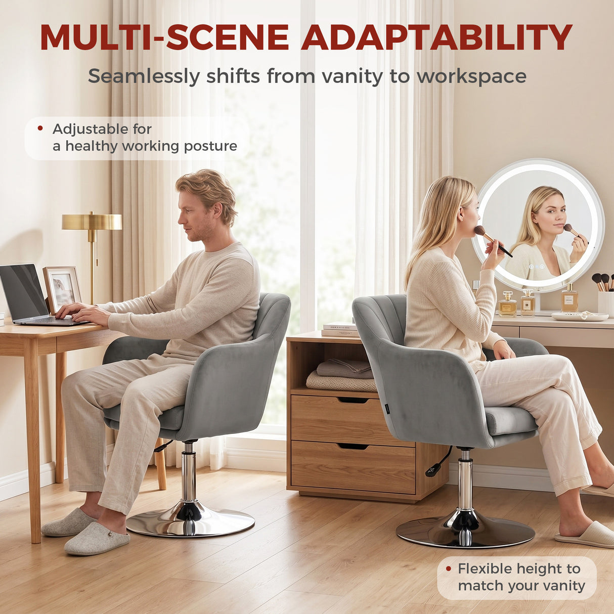 Velvet Accent Chair 60cm Wide With Adjustable Height - Velmora
