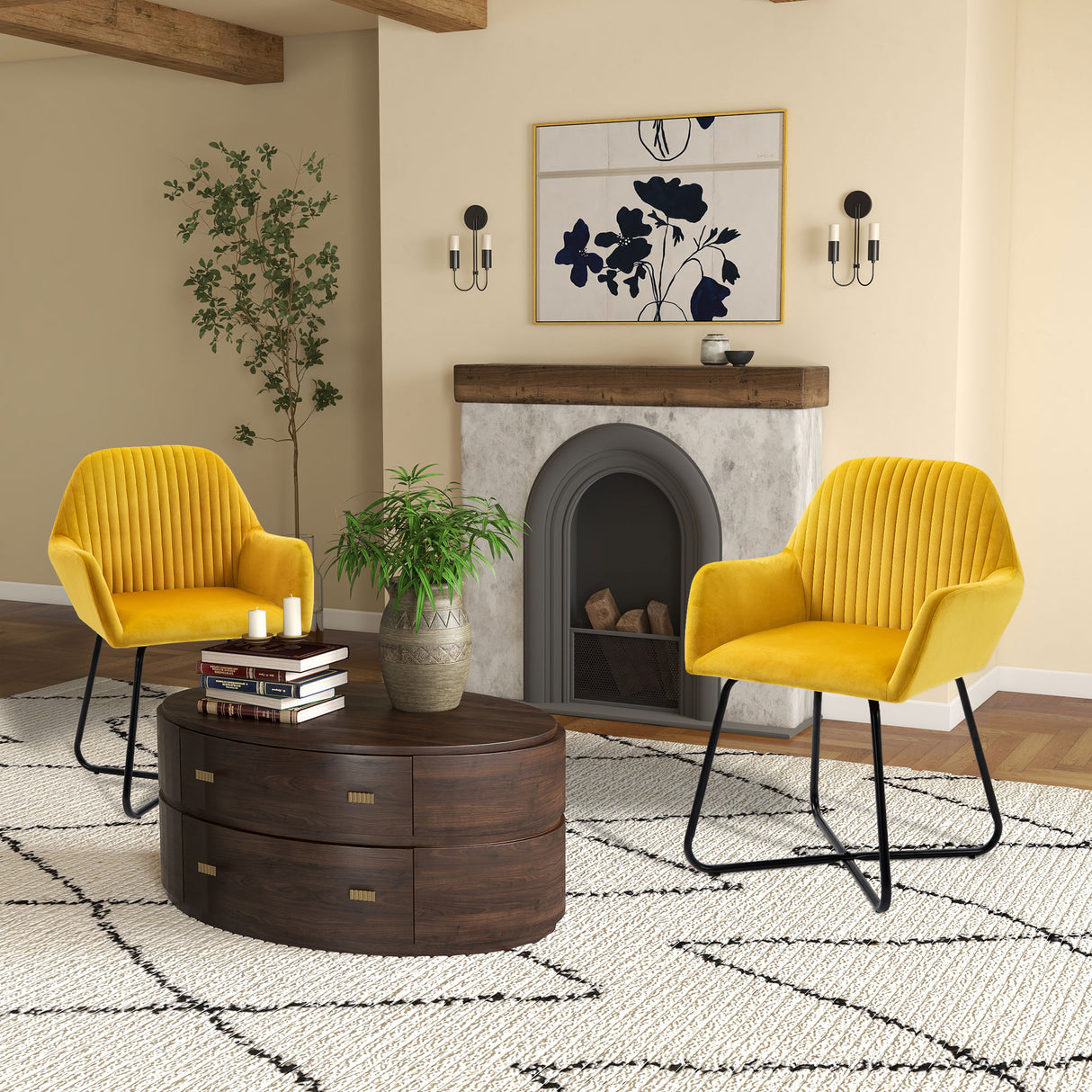 Velvet Accent Chair 60cm Wide With Metal Base in Set Of 2 - Velmora