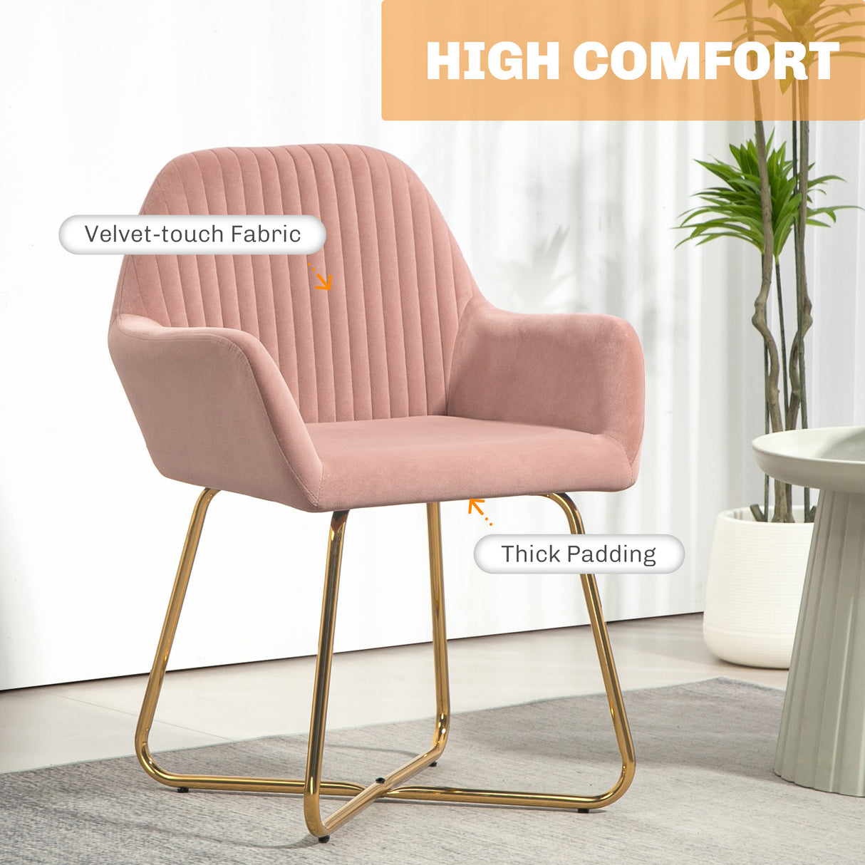 Velvet Accent Chair 60cm Wide With Metal Base in Set Of 2 - Velmora