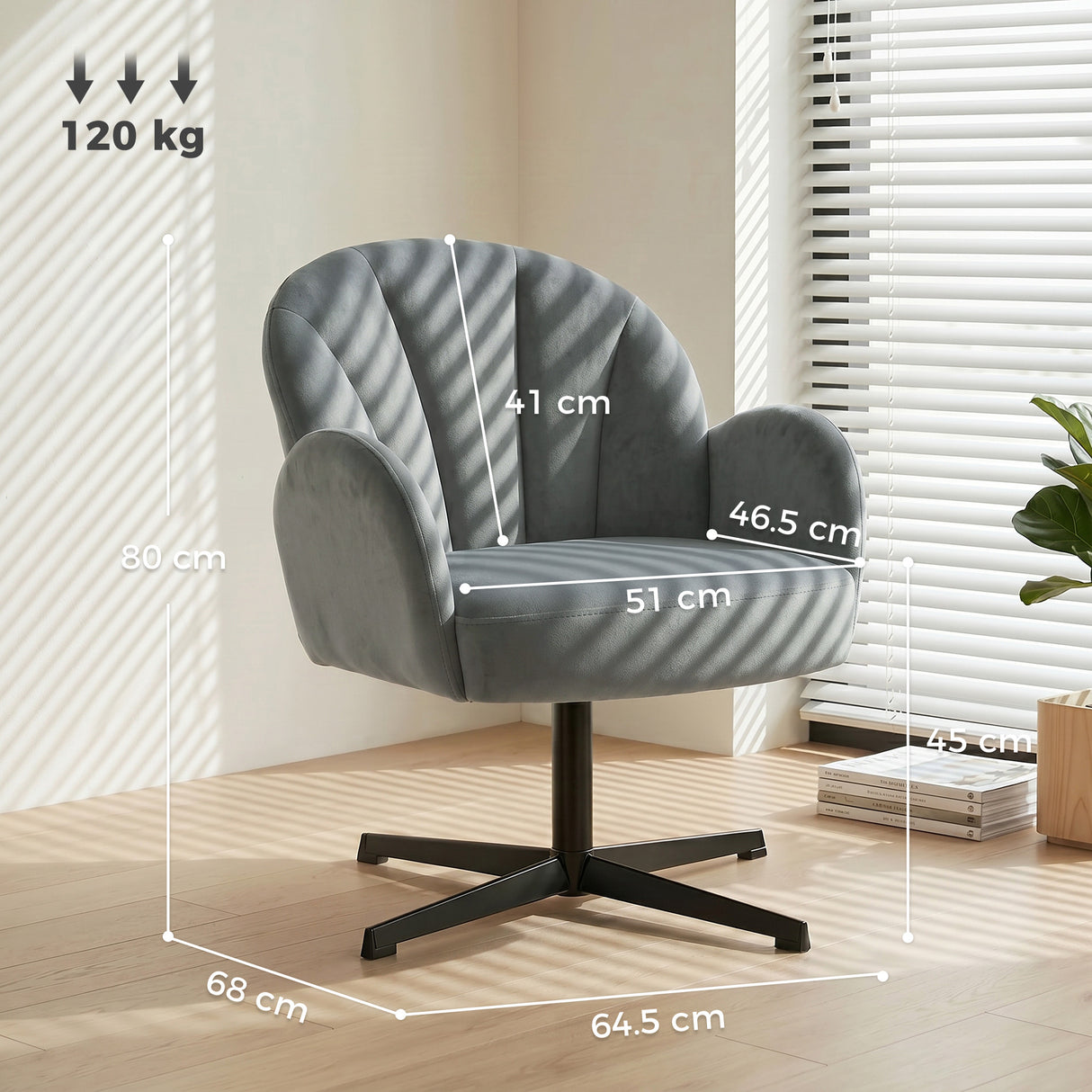Velvet Accent Chair 64.5cm Wide With Metal Base - Velmora