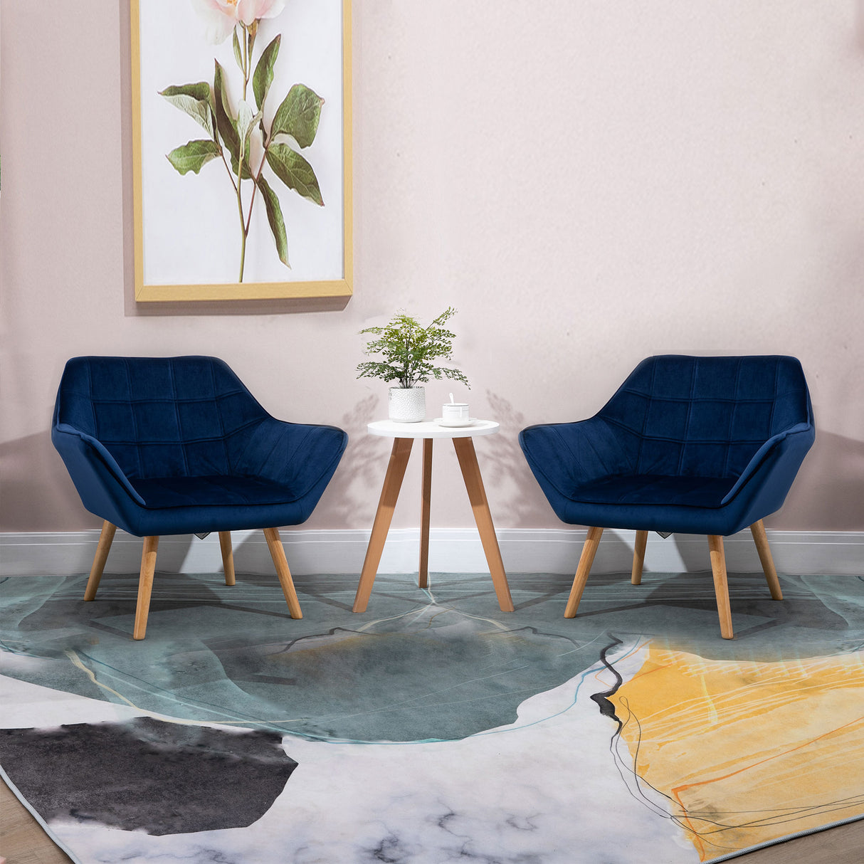 Velvet Accent Chair 64cm Wide With Wooden Legs - Velmora
