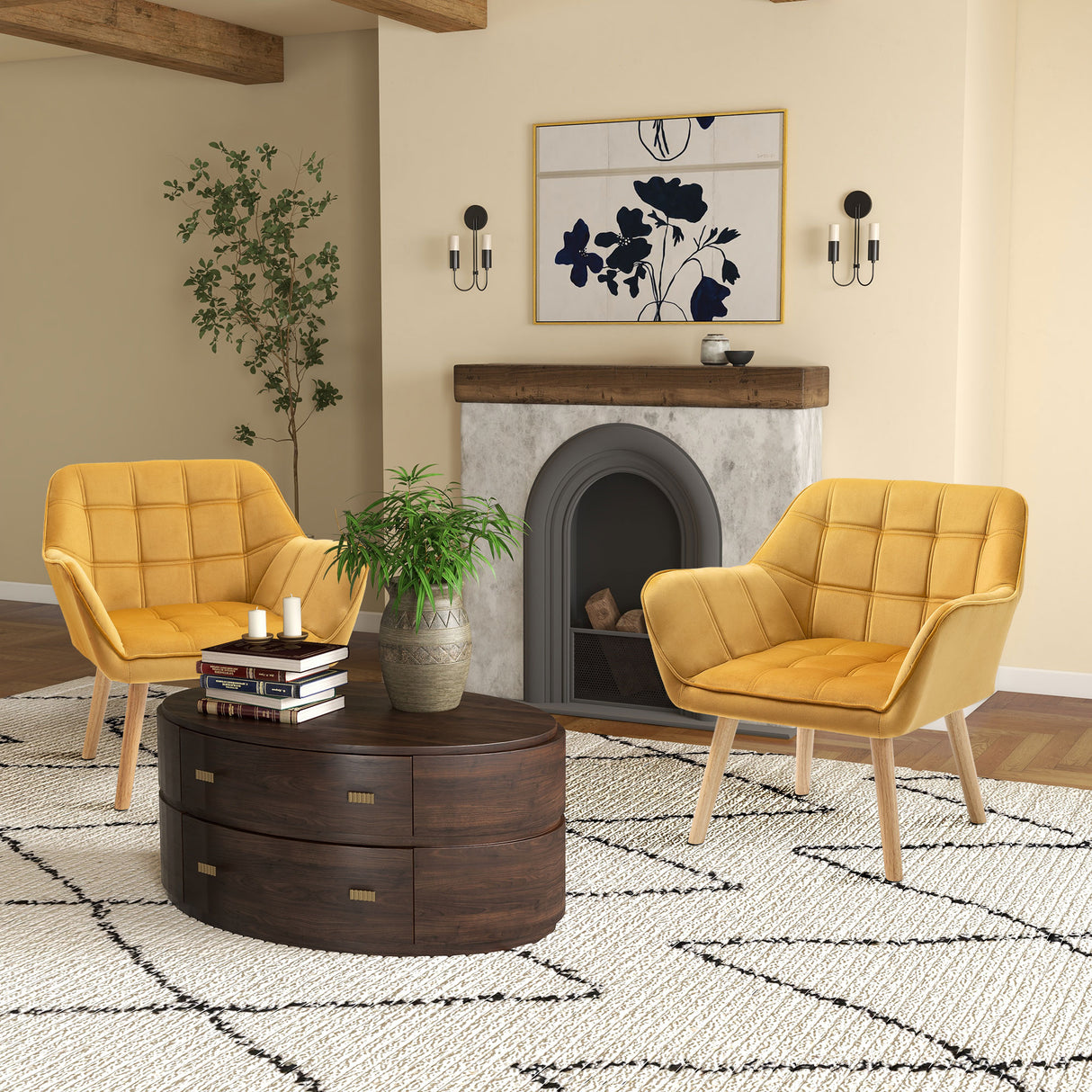 Velvet Accent Chair 64cm Wide With Wooden Legs - Velmora