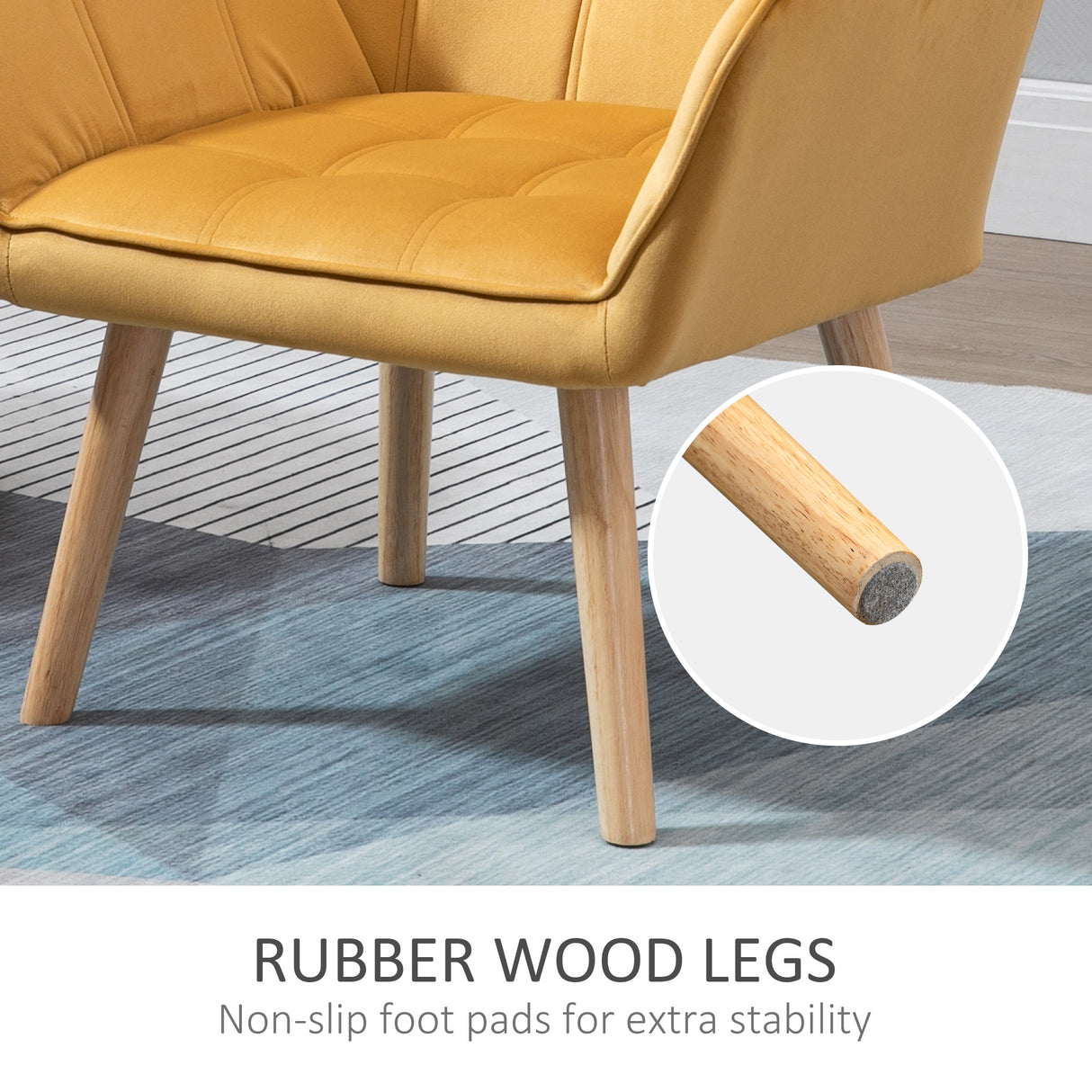 Velvet Accent Chair 64cm Wide With Wooden Legs - Velmora