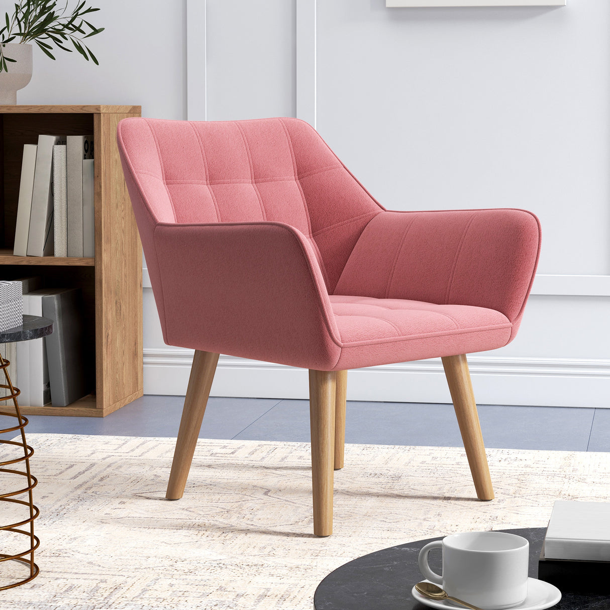 Velvet Accent Chair 67cm Wide With Wooden Legs - Velmora