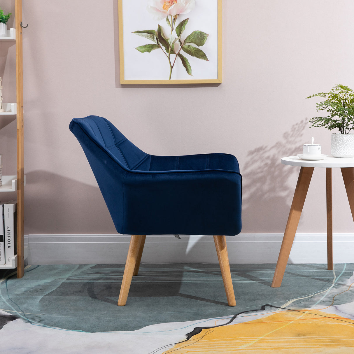 Velvet Accent Chair 67cm Wide With Wooden Legs - Velmora