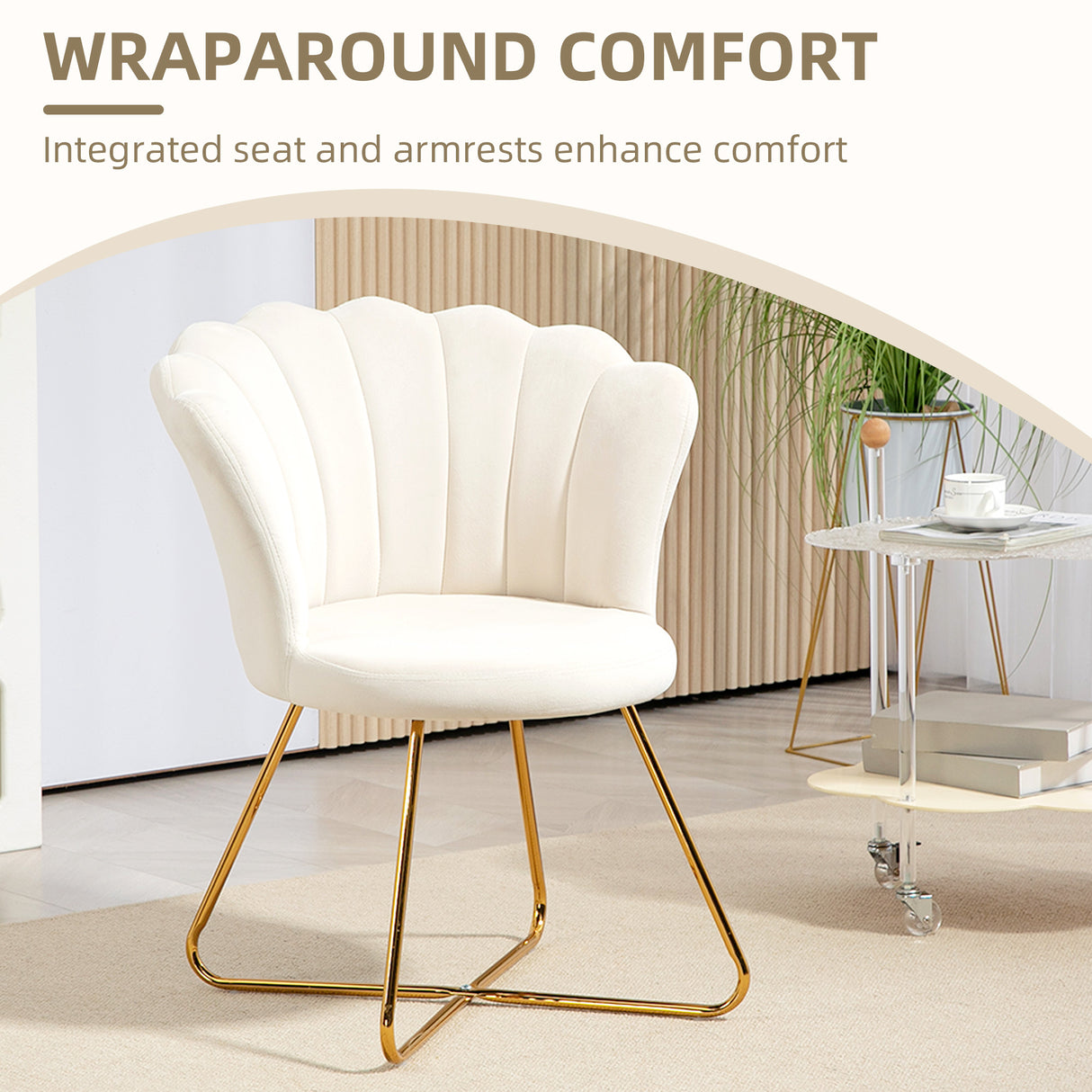 Velvet Accent Chair 69cm Wide Lotus Petal Design - Velmora