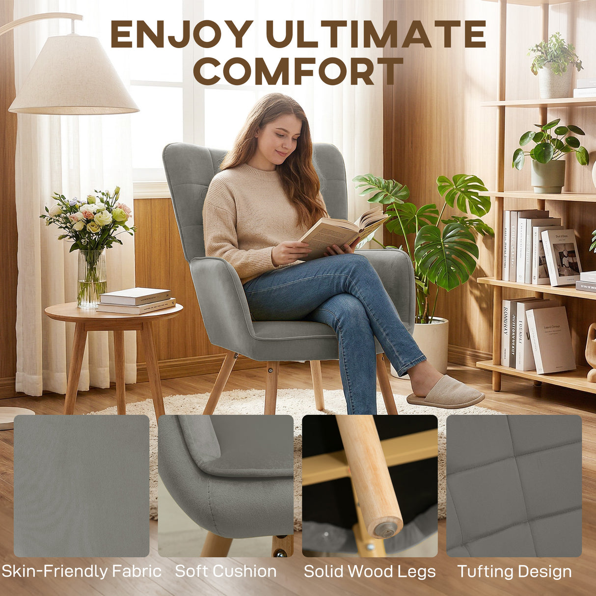 Velvet Accent Chair 71cm Wide - Velmora