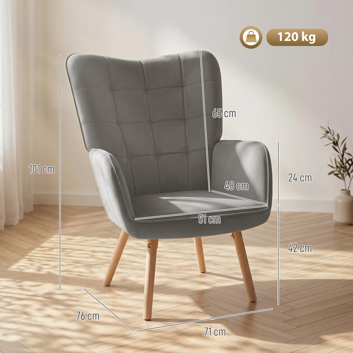 Velvet Accent Chair 71cm Wide - Velmora