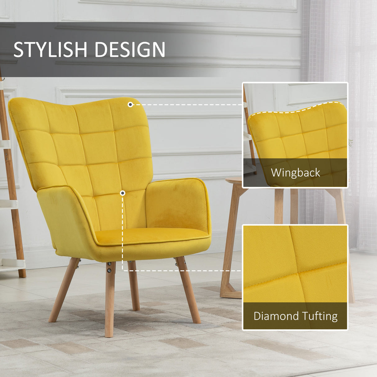 Velvet Accent Chair 71cm Wide With Wooden Legs in Set Of 2 - Velmora