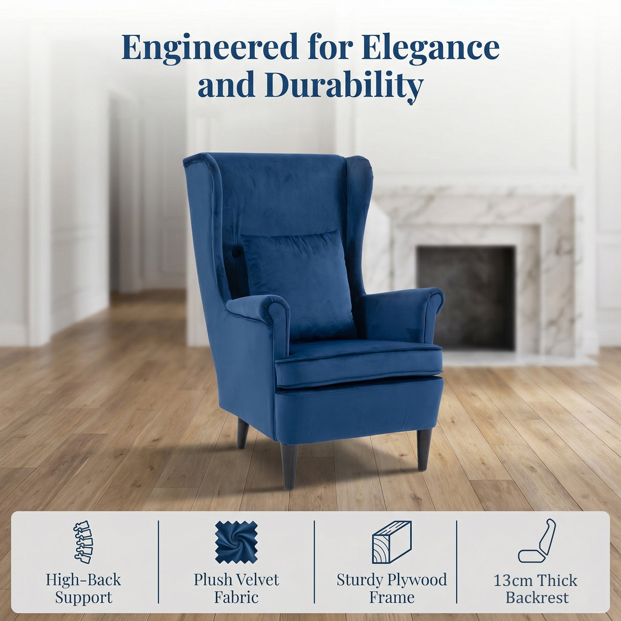 Velvet Accent Chair 75cm Wide - Velmora