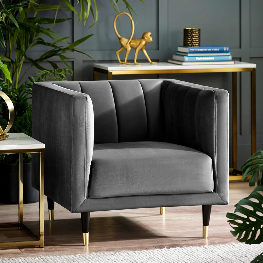 Velvet Armchair With Scalloped Back - Salma