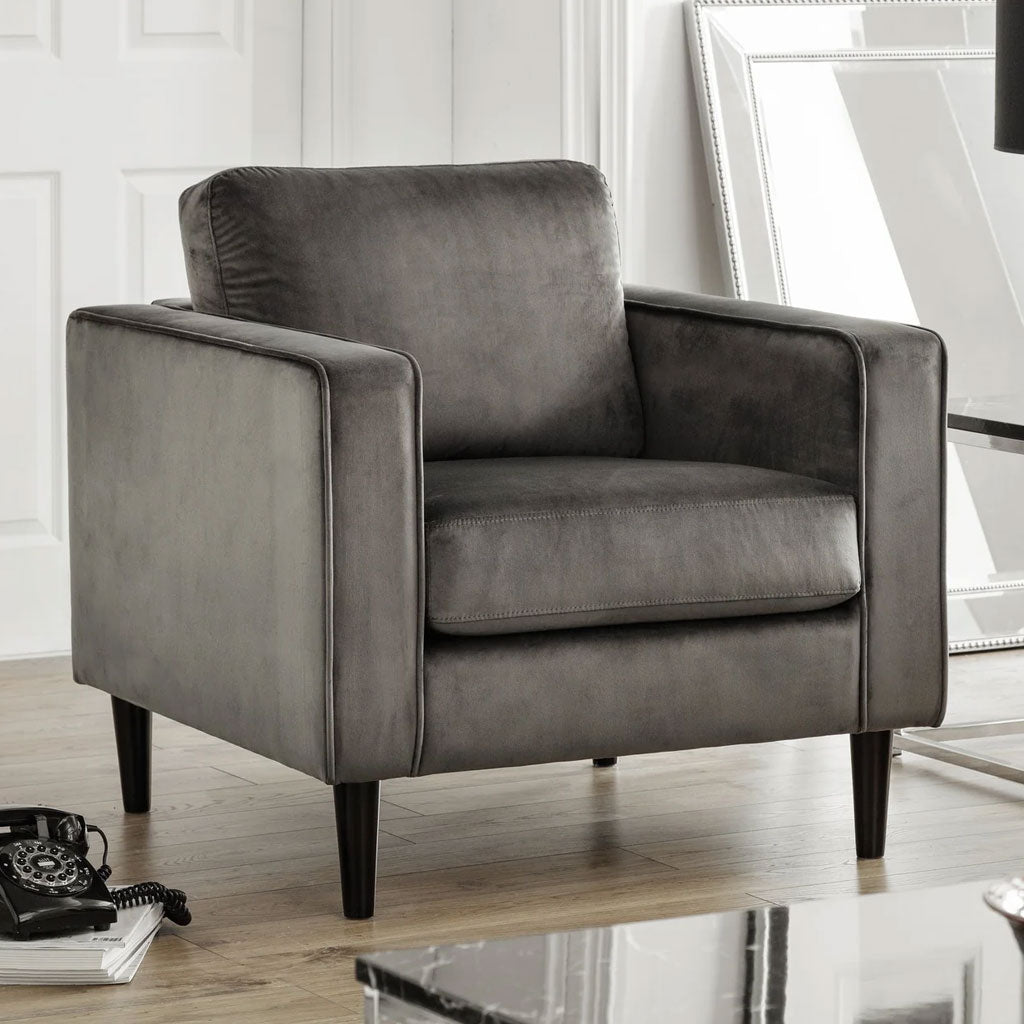 Velvet Armchair With Black Legs - Hayward
