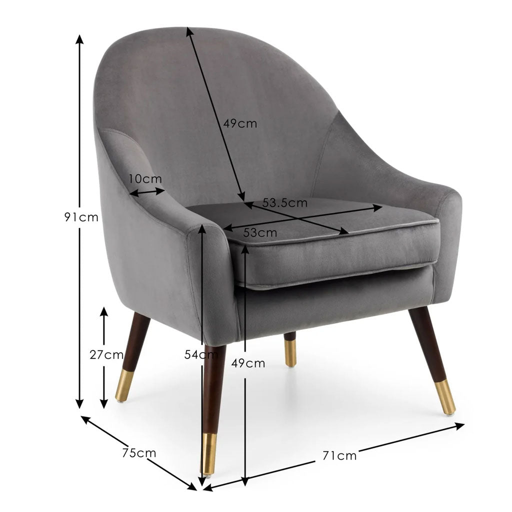 Velvet Armchair With Oak Gold Legs - Elliot