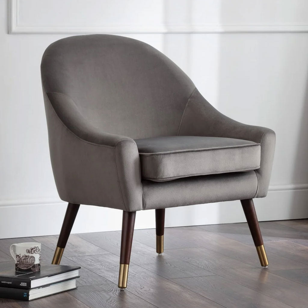 Velvet Armchair With Oak Gold Legs - Elliot
