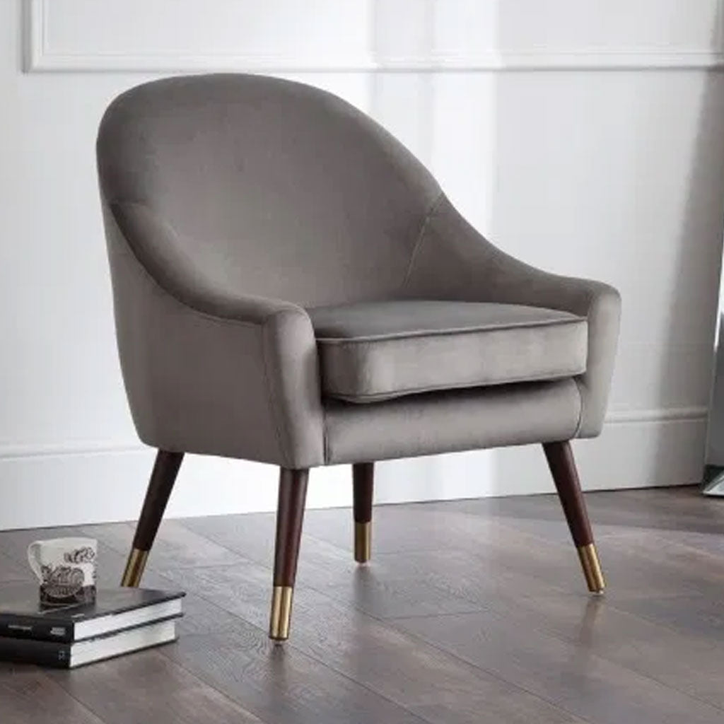 Velvet Armchair With Oak Gold Legs - Elliot