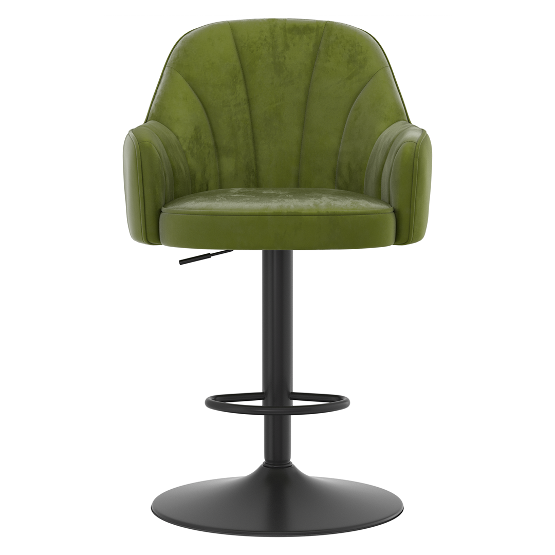 Velvet Bar Stool With Black Base - Orton