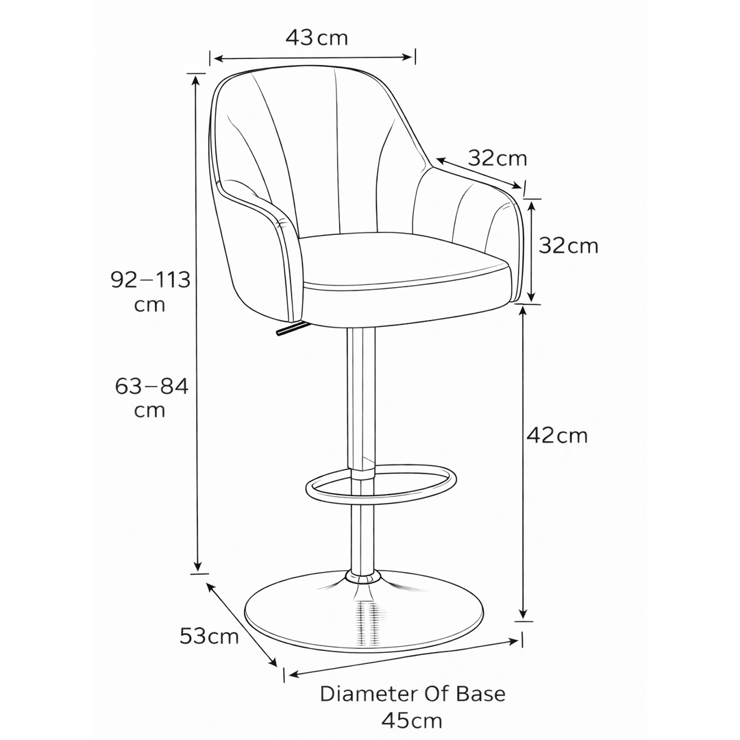 Velvet Bar Stool With Black Base - Orton
