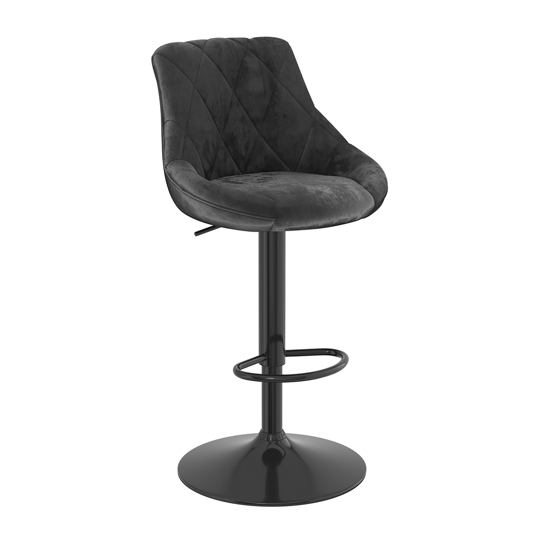Velvet Bar Stool With Black Pedestal Base - Hornley