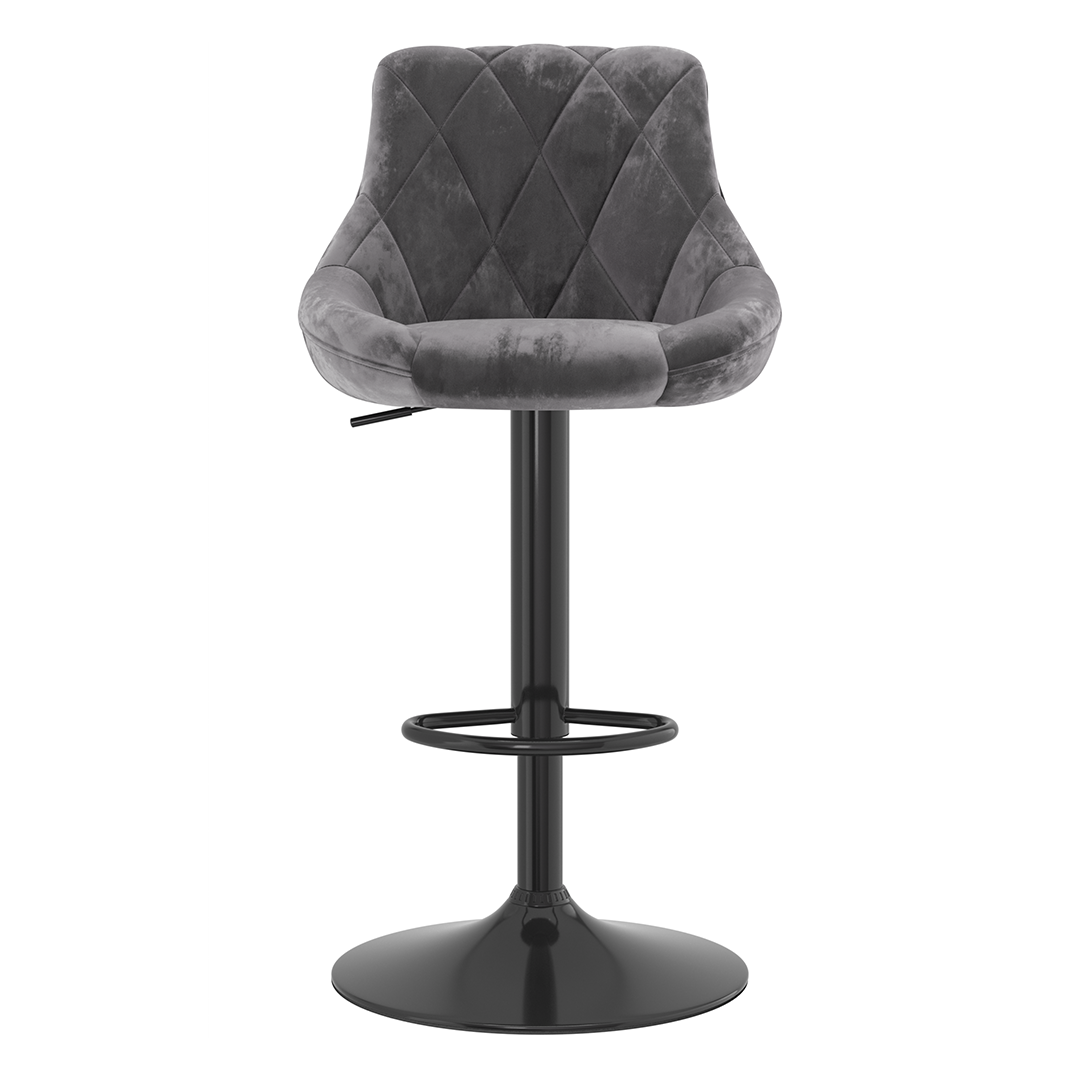 Velvet Bar Stool With Black Pedestal Base - Hornley