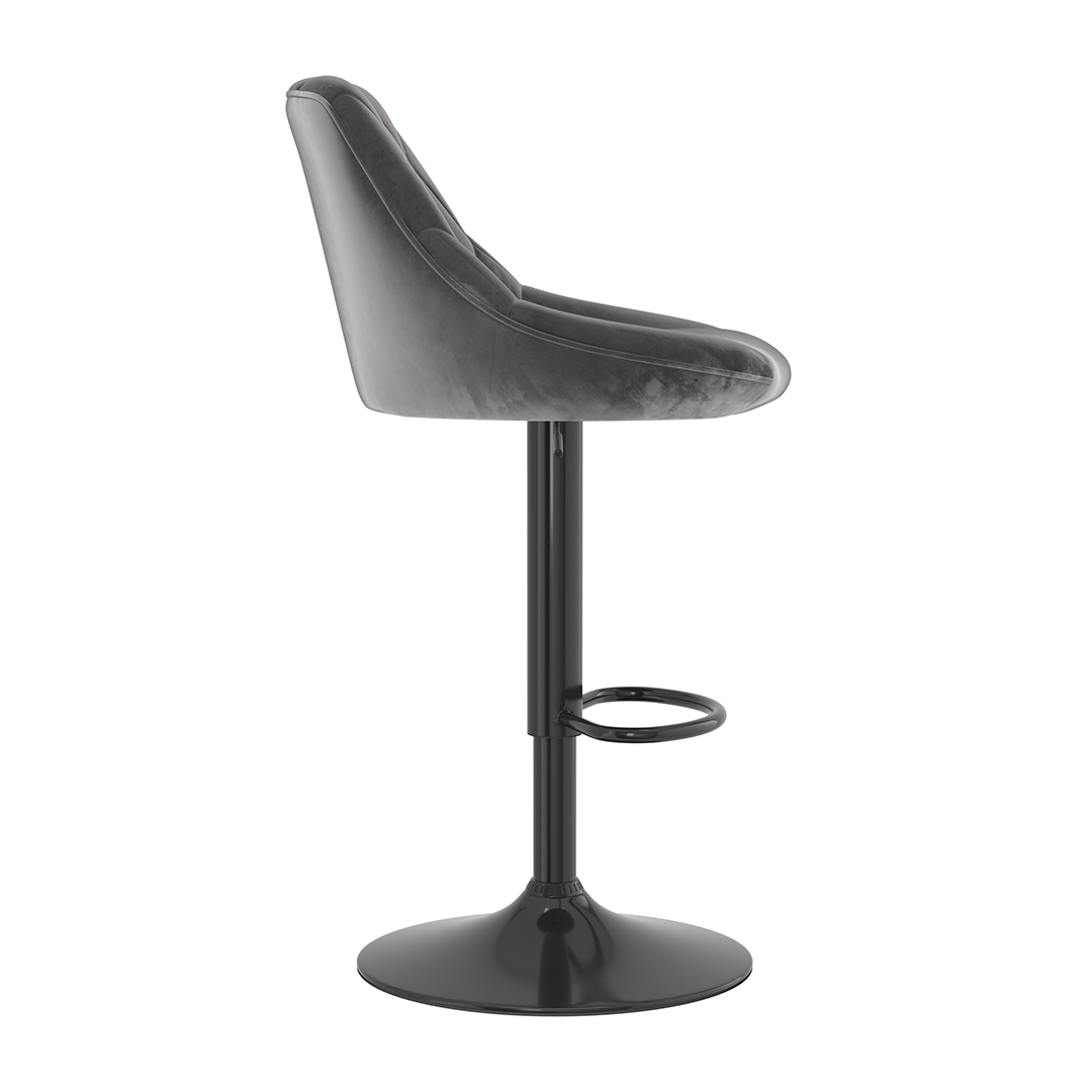 Velvet Bar Stool With Black Pedestal Base - Hornley