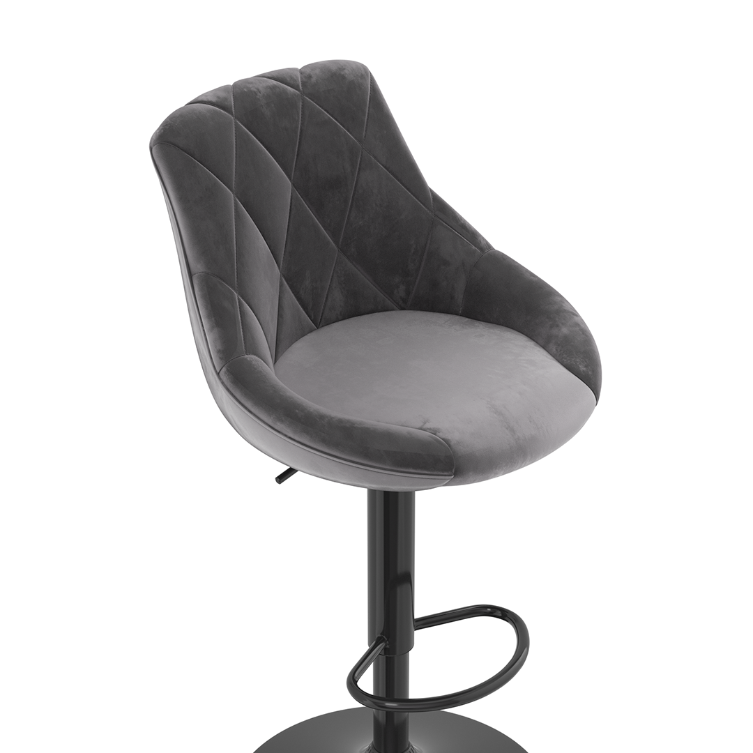 Velvet Bar Stool With Black Pedestal Base - Hornley