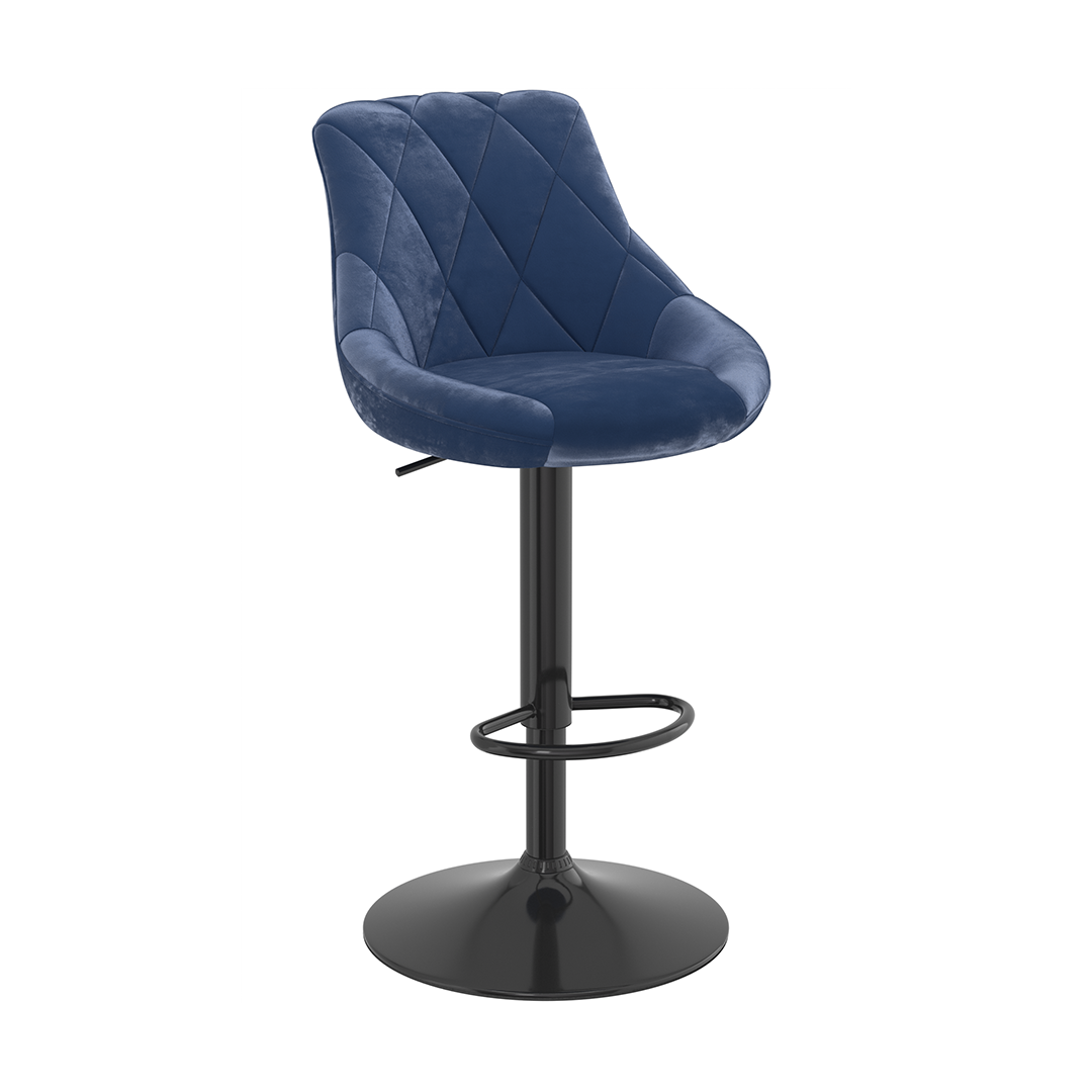 Velvet Bar Stool With Black Pedestal Base - Hornley