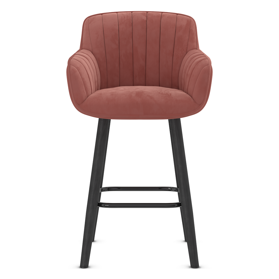 Velvet Bar Stool With Black Wooden Legs - Pinley