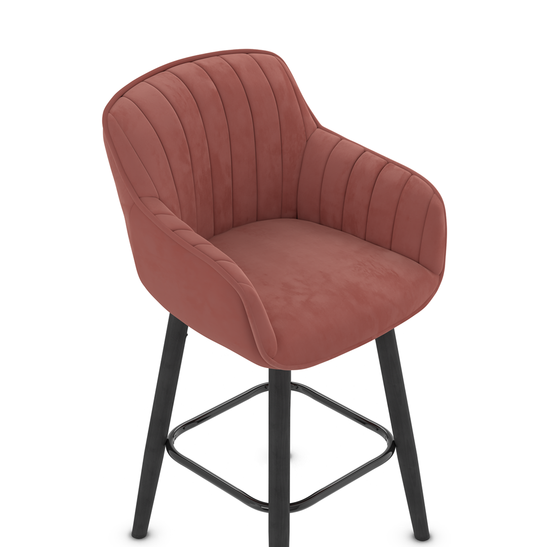 Velvet Bar Stool With Black Wooden Legs - Pinley