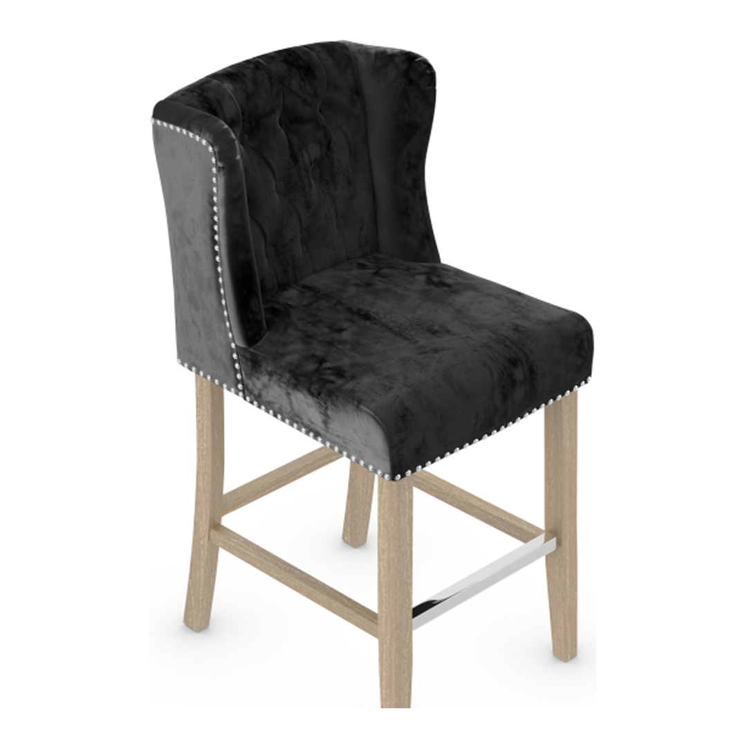 Velvet Bar Stool With Oak Wooden Legs - Eardley