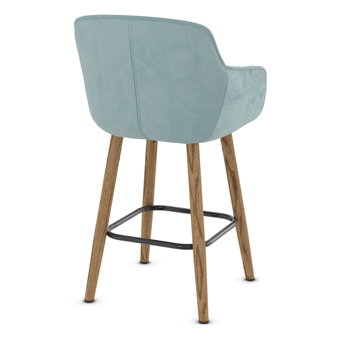 Velvet Bar Stool With Oak Wooden Legs - Pinley