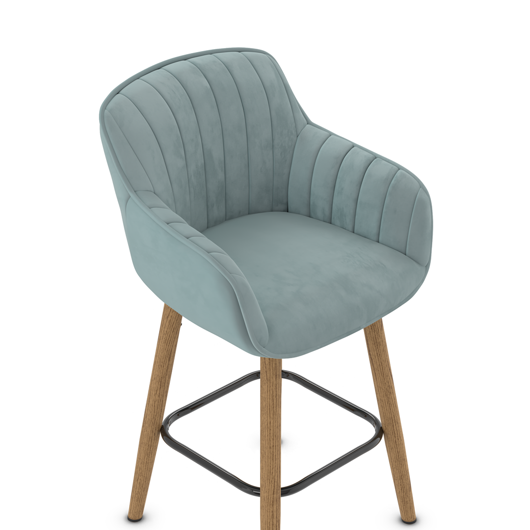 Velvet Bar Stool With Oak Wooden Legs - Pinley