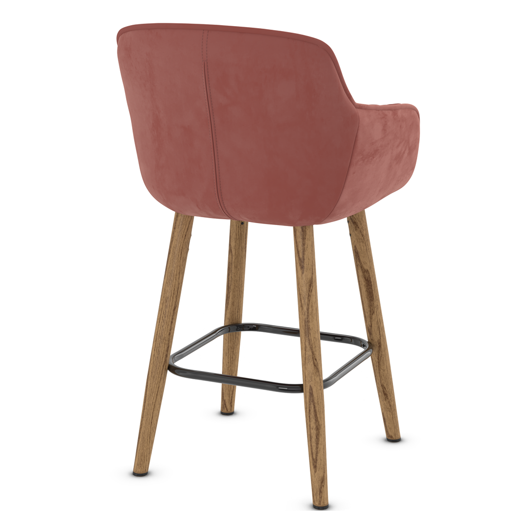 Velvet Bar Stool With Oak Wooden Legs - Pinley