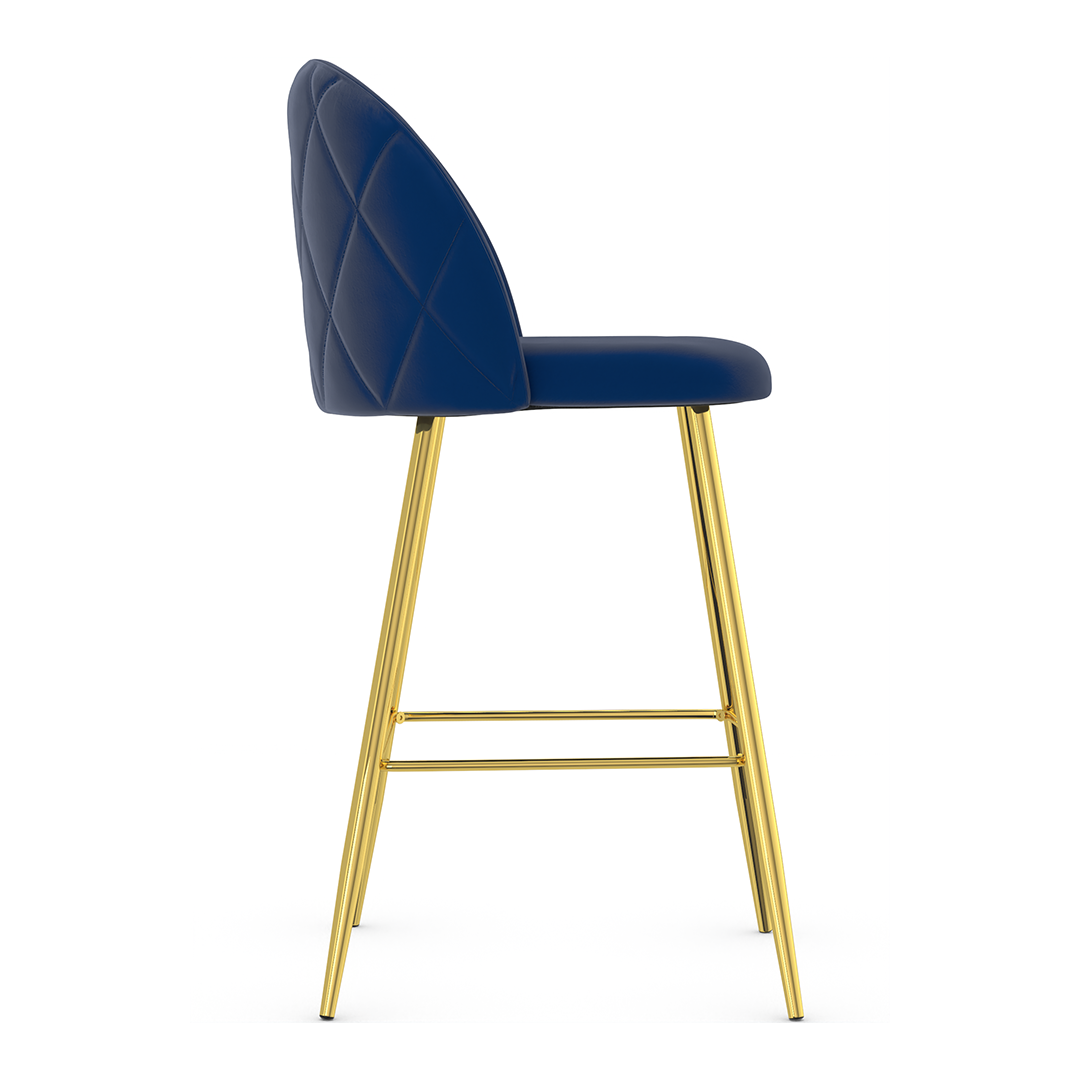 Velvet Bar Stool With Polished Gold Metal Frame - Compton
