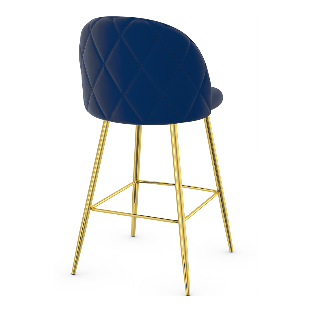 Velvet Bar Stool With Polished Gold Metal Frame - Compton