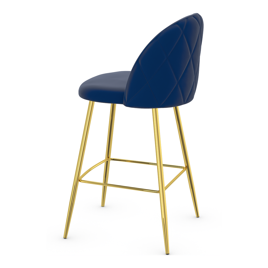 Velvet Bar Stool With Polished Gold Metal Frame - Compton