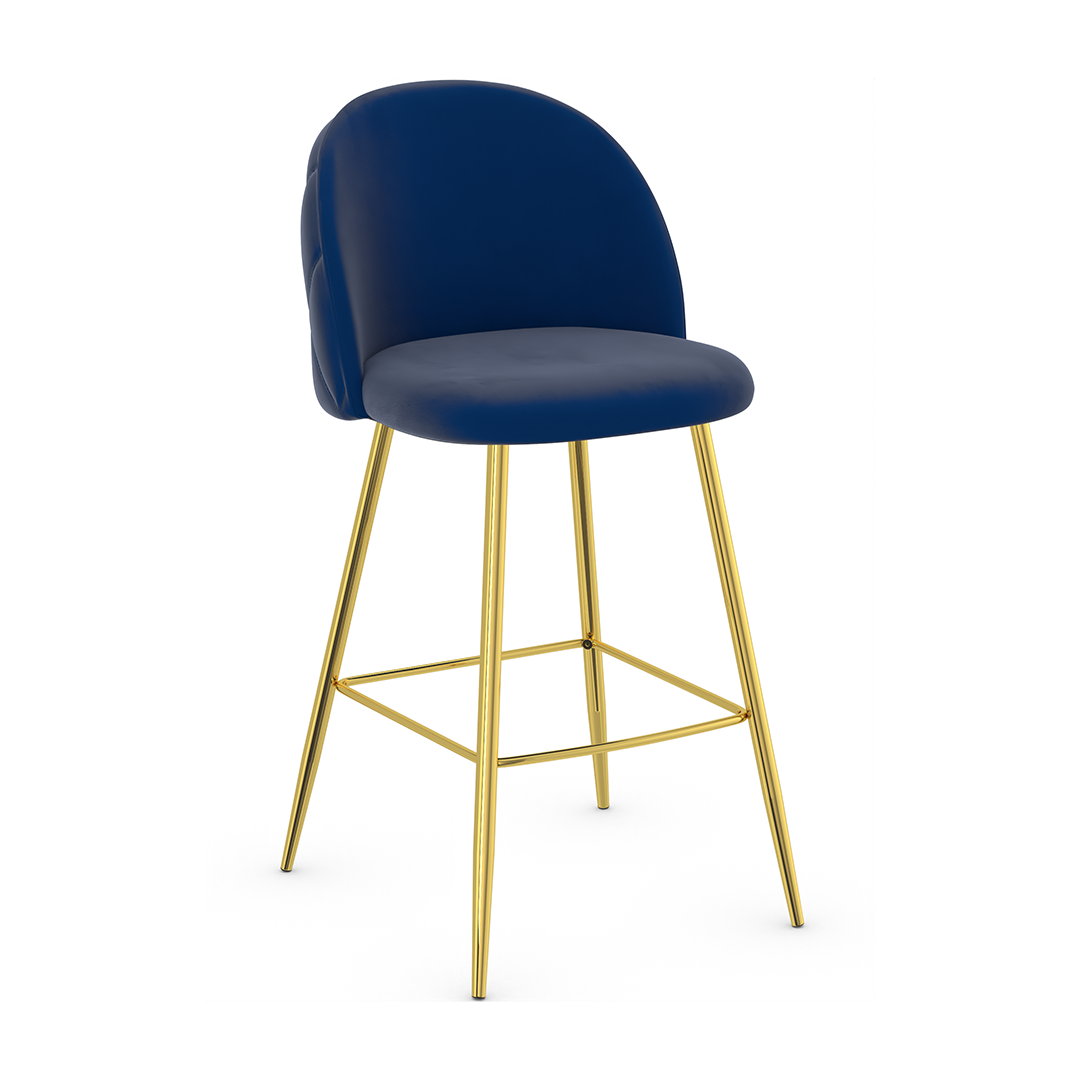 Velvet Bar Stool With Polished Gold Metal Frame - Compton