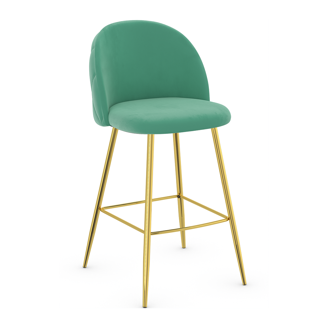 Velvet Bar Stool With Polished Gold Metal Frame - Compton