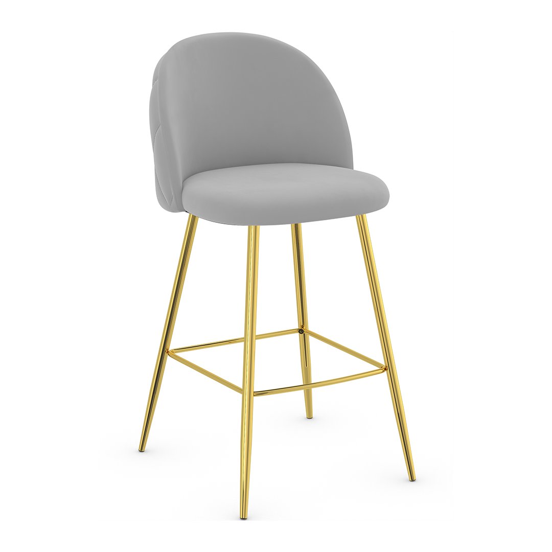 Velvet Bar Stool With Polished Gold Metal Frame - Compton