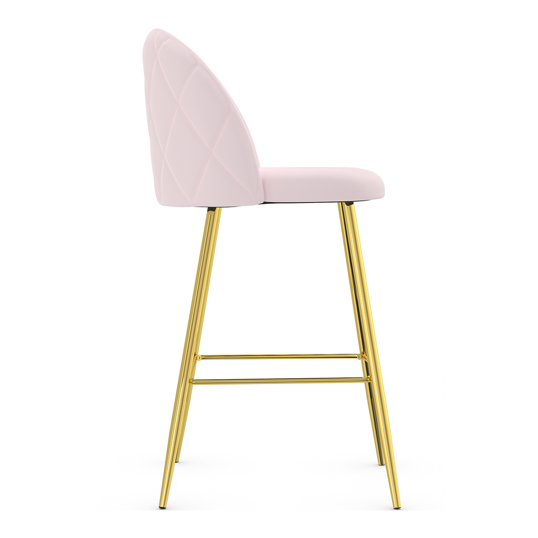 Velvet Bar Stool With Polished Gold Metal Frame - Compton