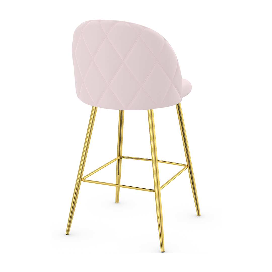 Velvet Bar Stool With Polished Gold Metal Frame - Compton
