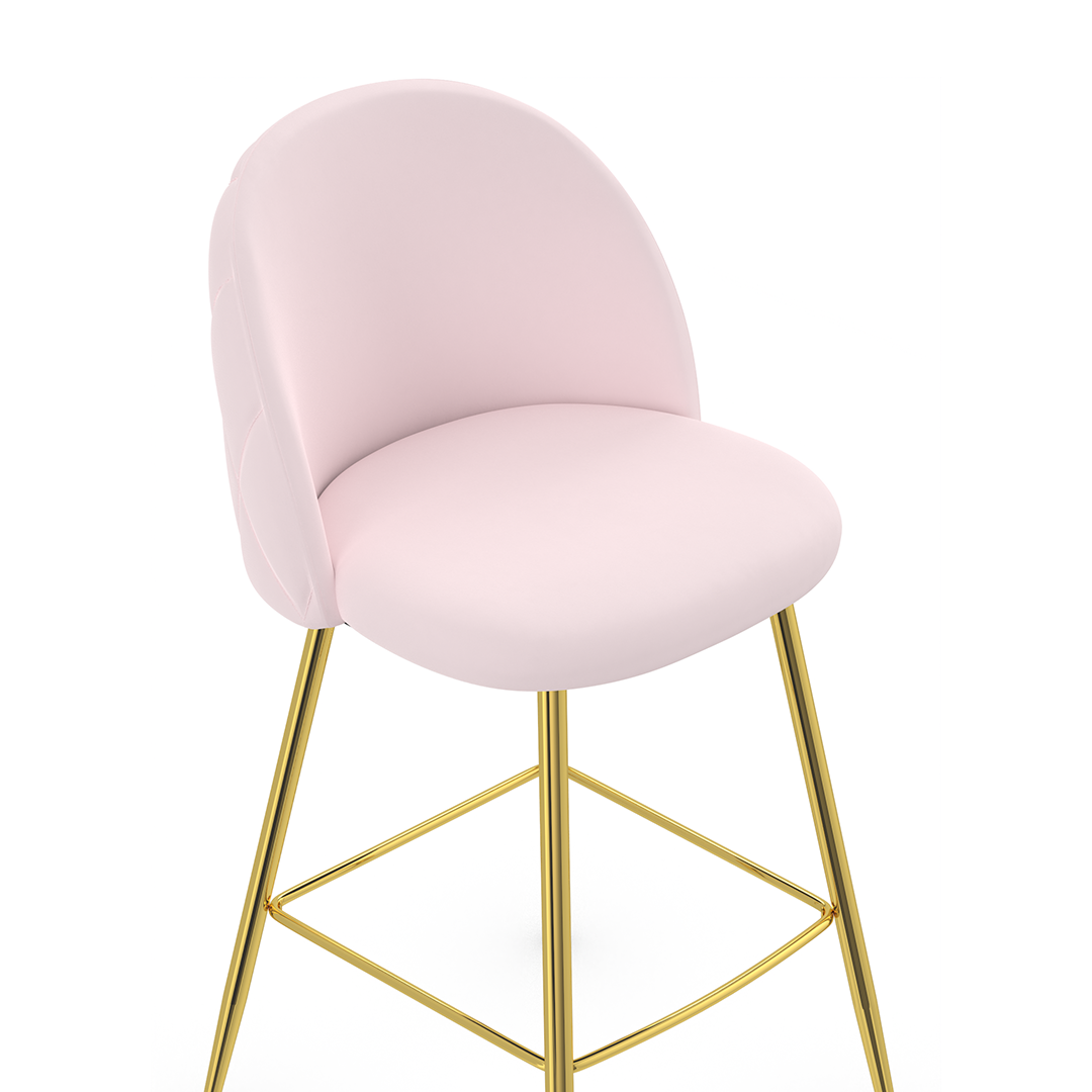 Velvet Bar Stool With Polished Gold Metal Frame - Compton