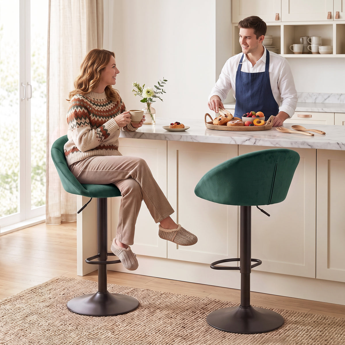 Velvet Bar Stools 51cm Wide in Set Of 2 - Velmora