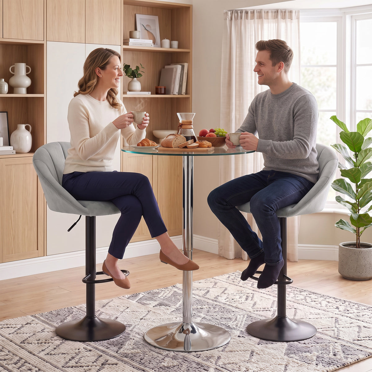 Velvet Bar Stools 51cm Wide in Set Of 2 - Velmora