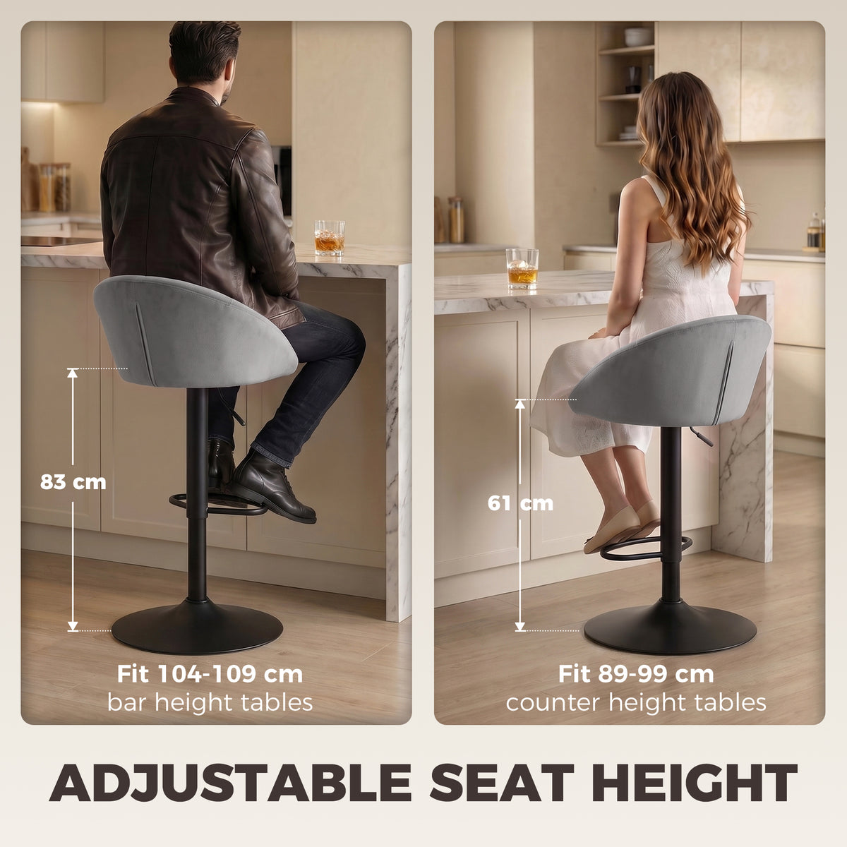 Velvet Bar Stools 51cm Wide in Set Of 2 - Velmora